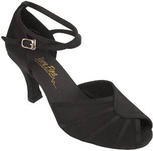 argentine tango shoes-Open Toe Dance Shoe-VF 6018-Black Satin & Black Mesh