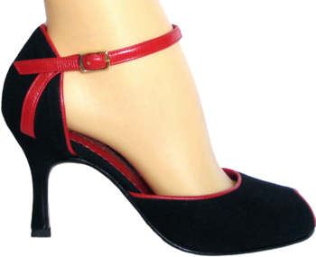 argentine tango shoes-Neo Tango - Black Suede  with Red Trim